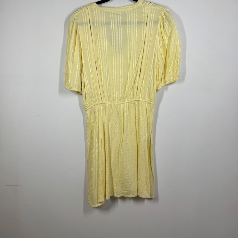 ICHI Yellow Textured Midi Dress Size 36 Button Front Short Sleeve Summer - Picture 9 of 13